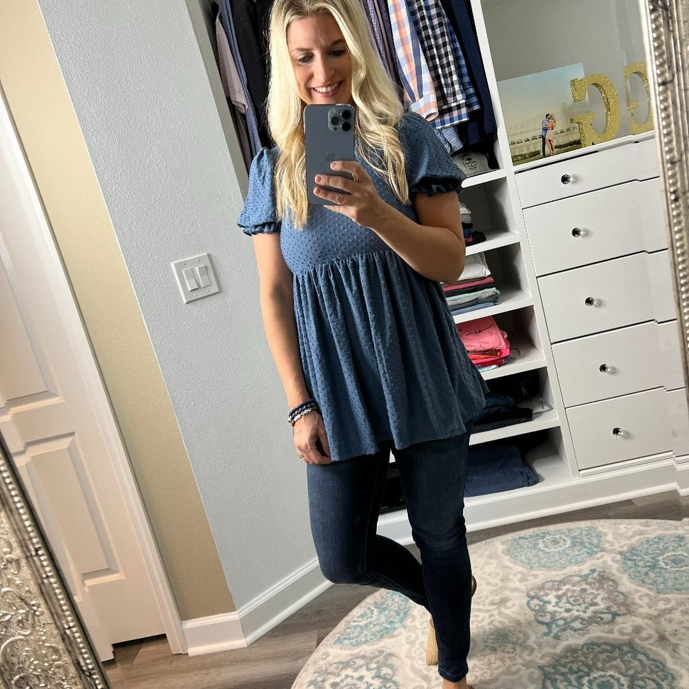 Denim Blue Puff Sleeve Babydoll Top